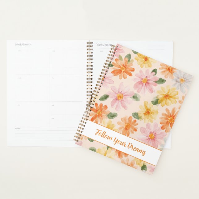 Peach Pink Yellow Blue Flowers  Planner (Display)