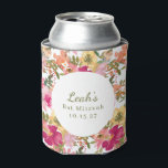 Peach Pink Yellow Floral Bat Mitzvah Custom Name Can Cooler<br><div class="desc">Trendy Peach Pink Yellow Watercolor Floral Bat Mitzvah Custom Name Can Cooler</div>