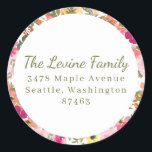 Peach Pink Yellow Watercolor Floral Bat Mitzvah Classic Round Sticker<br><div class="desc">Trendy Peach Pink Yellow Watercolor Floral Bat Mitzvah Return Address Sticker</div>