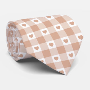 Peach Plaid Heart Gingham Retro Color Neck Tie