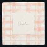 Peach Plaid Stripes  Stone Coaster<br><div class="desc">Peach Plaid Stripes personalized</div>