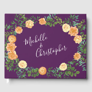 Peach & Plum Purple Peony & Rose Floral Wedding Guest Book