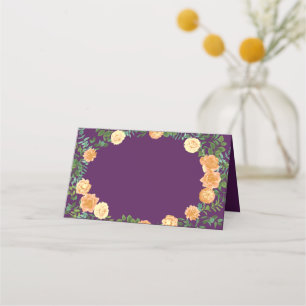 Peach Plum Purple Peony & Rose Floral Wedding Place Card