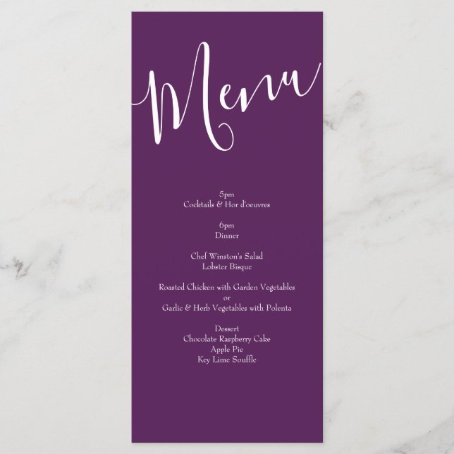 Peach Plum Purple Peony Rose Wedding Menu (Front)