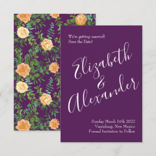 Peach Plum Purple Peony Rose Wedding Save Date Invitation