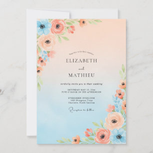 Peach Poetic Watercolor Spring Wedding Invitation