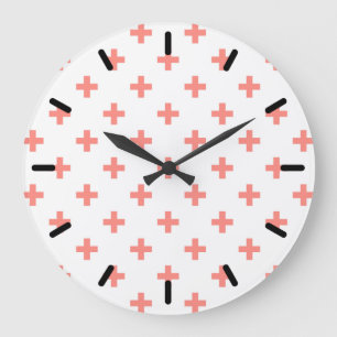 Peach polka crosses on white large clock