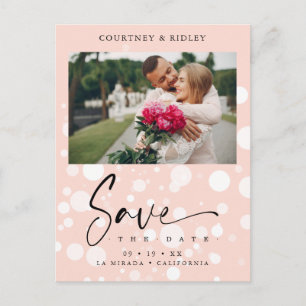 Peach Polka Dot Custom Photo Couple Wedding Postcard