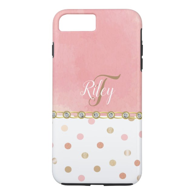 Peach Polka Dot Rhinestone Glitzy Pretty Fun Case-Mate iPhone Case (Back)