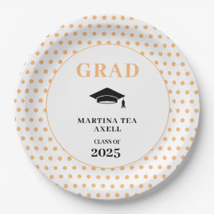 Peach Polka Dots Graduation  Paper Plate