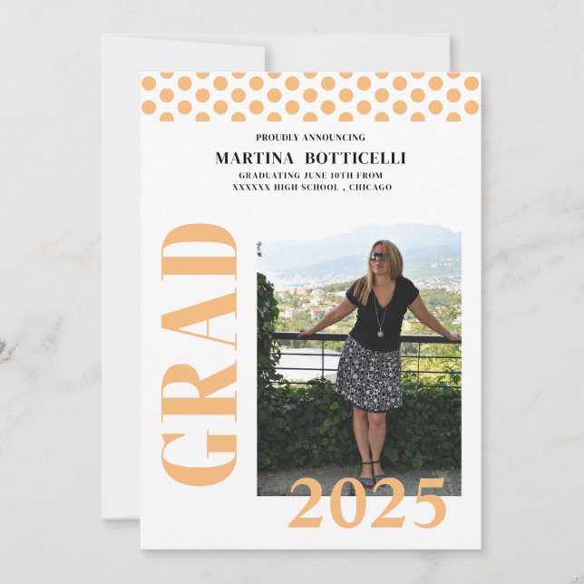 Peach Polka Dots Photo Graduation Announcement (Front)