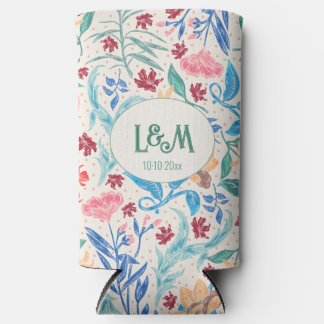 Peach Polka Pattern Monogram Seltzer Can Cooler