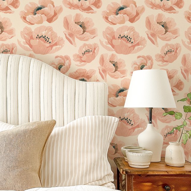 Peach Poppies On Cream Elegant Floral Wallpaper (Creator Uploaded)