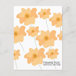 Peach Poppy Floral Hand Drawn Thank You  Postcard