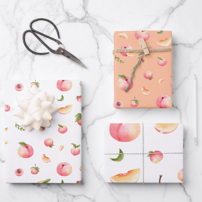 Peach Print Wrapping Paper Sheet (Front)