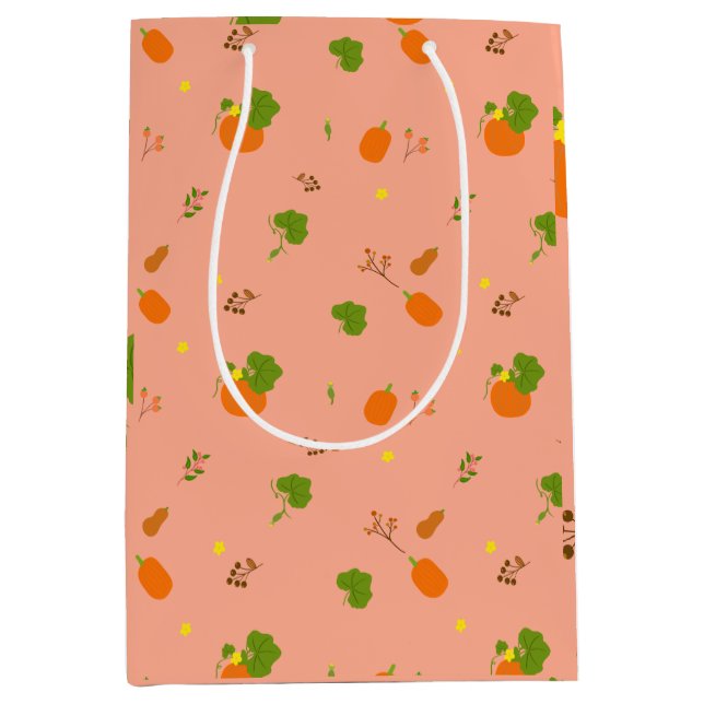 Peach Pumpkin Garden Botanical Pattern Medium Gift Bag (Front)