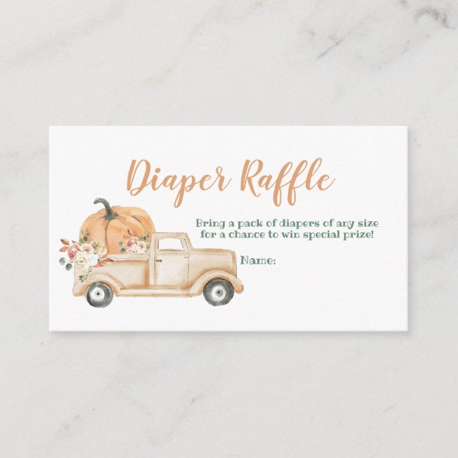 Peach Pumpkin Rustic Truck Diaper Raffle Enclosure Card (Front)