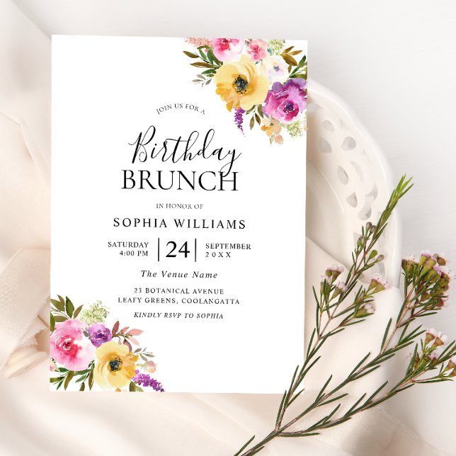 Peach Purple Blush Womans Birthday Party Brunch Invitation (Creator Uploaded)