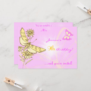 Peach Purple Butterfly Invitation Card