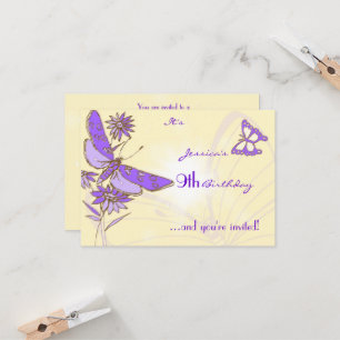 Peach Purple Butterfly RSVP Card