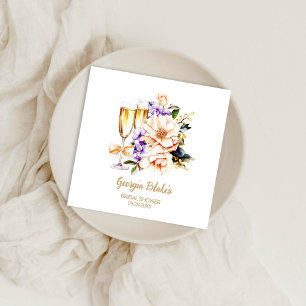 Peach Purple Floral Champagne Glass Bridal Shower Napkin