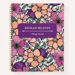 Peach & Purple Floral Pattern Notebook