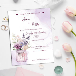 Peach Purple Flowers In Mason Jar Wedding Invite Postcard