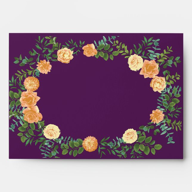 Peach Purple Wedding Floral Roses Envelope (Front)