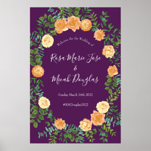 Peach Purple Wedding Floral Roses Poster