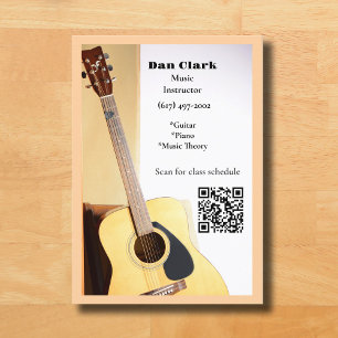 Peach QR Code Music Teacher Acoustic Guitar Business Card