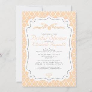 Peach Quatrefoil Bridal Shower Invitations