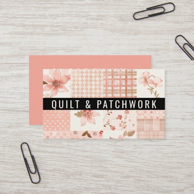 Peach Quilt Patchwork Handmade Clothing  Business Card (Front/Back In Situ)