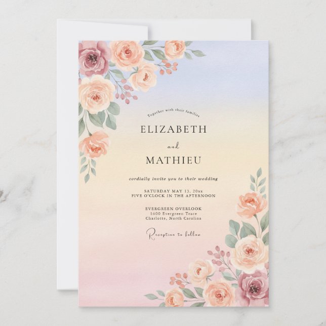 Peach Radiant Sunset Wedding Invitation (Front)