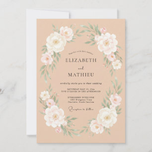Peach Ranunculus Wreath Wedding Invitation