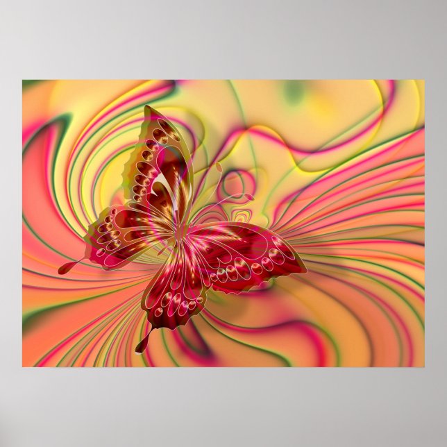 peach red butterfly poster (Front)