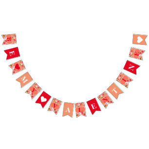 Peach Red Gold Roses Floral Valentine's Day Party Bunting