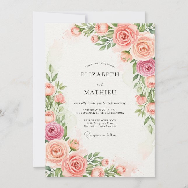 Peach Resplendent Spring Wedding Invitation (Front)