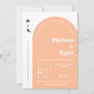 Peach Retro Arch Photo QR Code RSVP Groovy Invitation