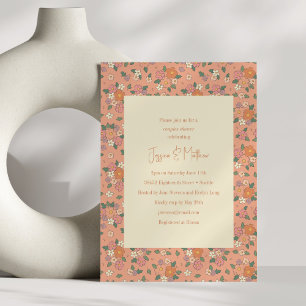 Peach Retro Floral Pattern Boho Couples Shower Invitation