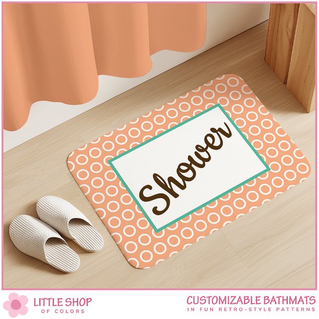 Peach Retro-Style Circle Pattern Customizable Bath Mat (Creator Uploaded)
