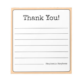 Peach Retro Thank You Your Name Lined Notepad