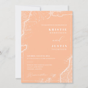 Peach Retro Travel QR Code Photo Wedding Invitation