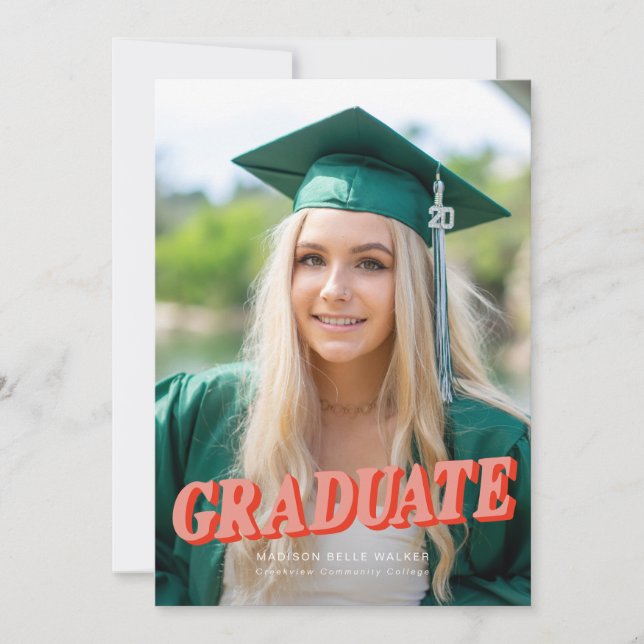 Peach Retro Typography Graduation Announcement (Front)
