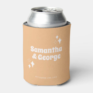 Peach Retro Typography Wedding Favours Can Cooler