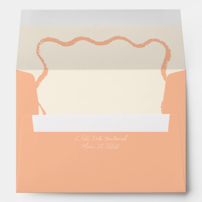 Peach Retro Wavy Squiggle Wedding Invitation  Envelope (Back (Bottom))