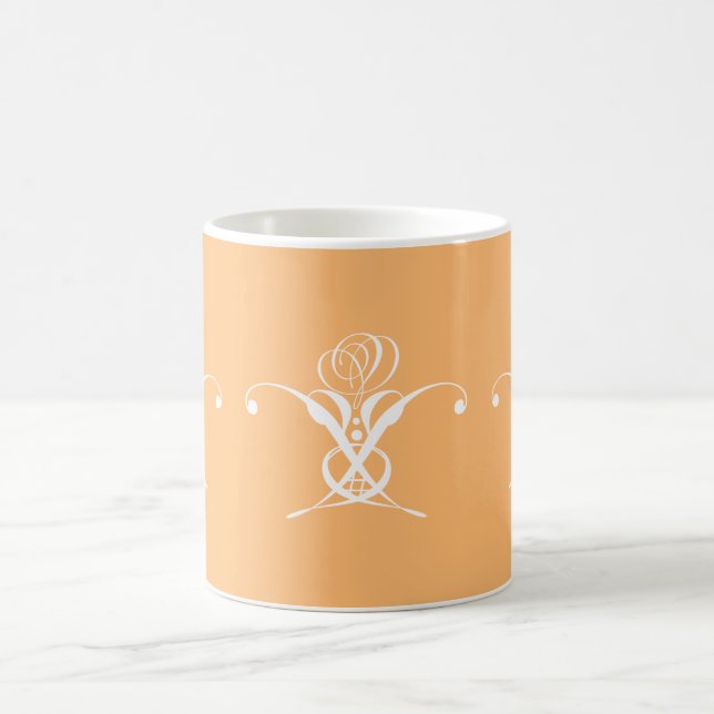 Peach Retro White Flourish Rose Coffee Mug (Center)