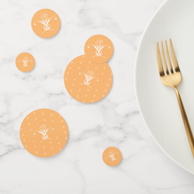 Peach Retro White Flourish Rose Confetti (Group)