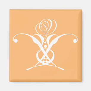 Peach Retro White Flourish Rose Magnet