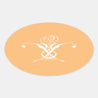 Peach Retro White Flourish Rose Oval Sticker