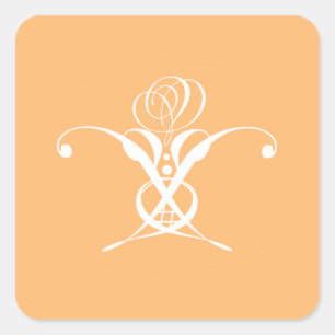 Peach Retro White Flourish Rose Square Sticker